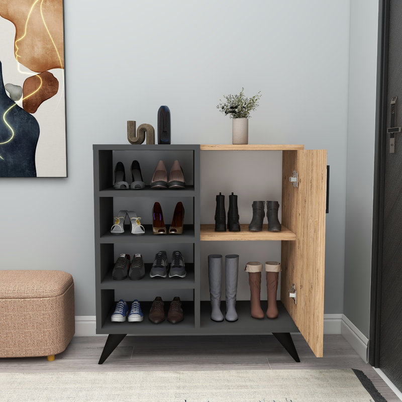 10 Pair Shoe Storage Cabinet, Light Brown/Black
