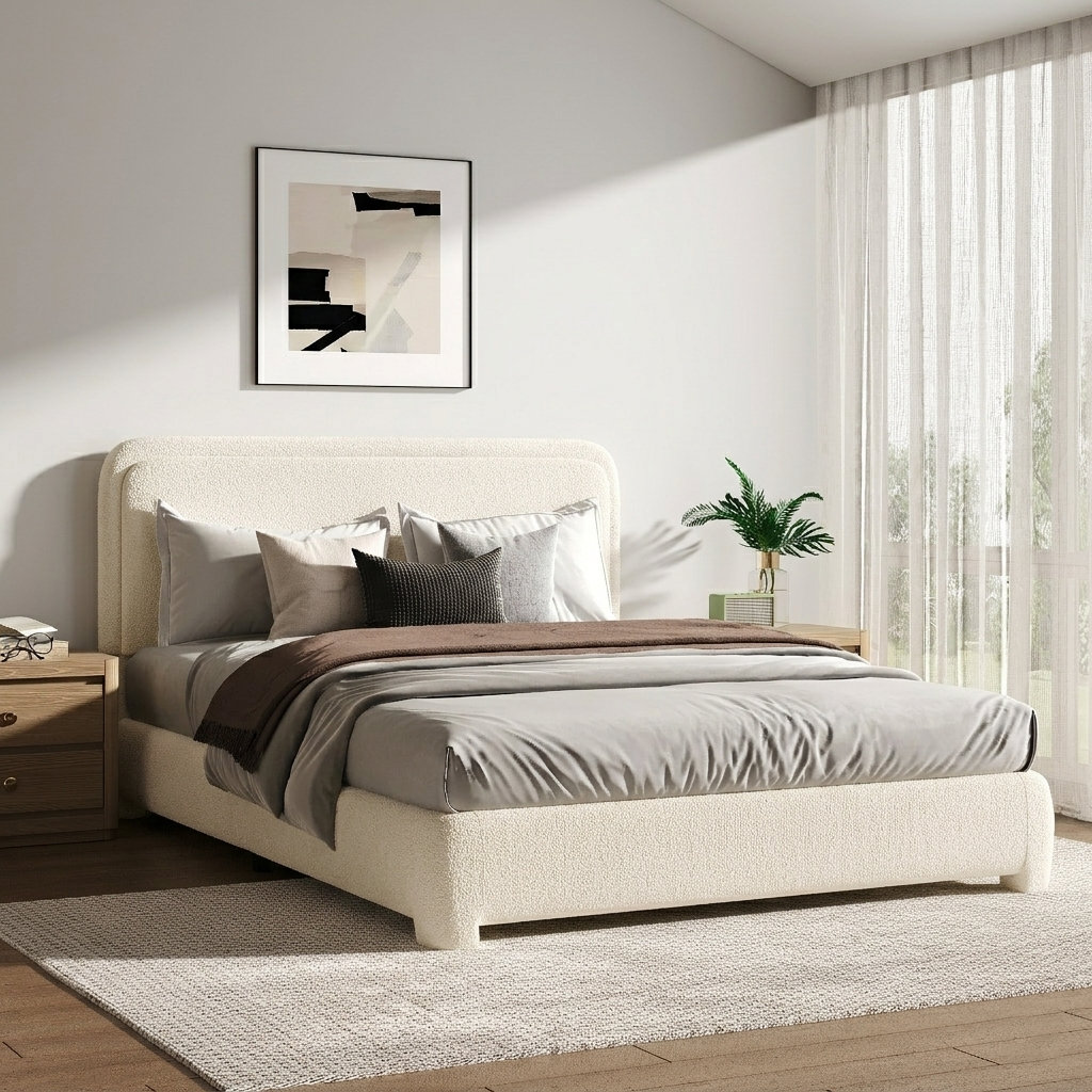 Bensu Boucle Upholstered Platform Bed