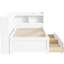 Lit simple blanc avec bibliothèques en forme de L, prises de courant intégrées, ports et deux tiroirs de rangement - Assemblage facile, idéal pour les petits espaces de charge en pin à long terme, option d'espace