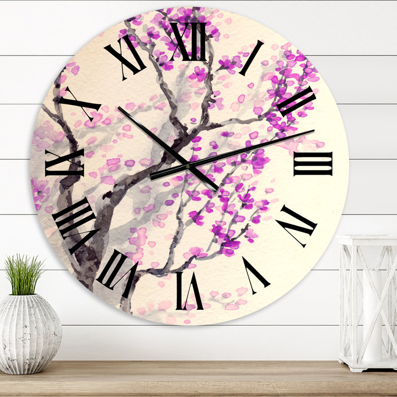 Fleurs printanières mauves sur des branches d'arbre - Horloge murale traditionnelle, Petit