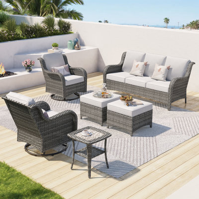 Guillen Wicker/Rattan 5 - Person Seating Group With Swivel chairs and Cushions