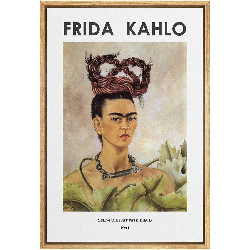 "IDÉE4WALL", reproduction d'art sur toile, autoportrait avec tresse par Frida Kahlo, H 36 po x l 24 po, Naturel