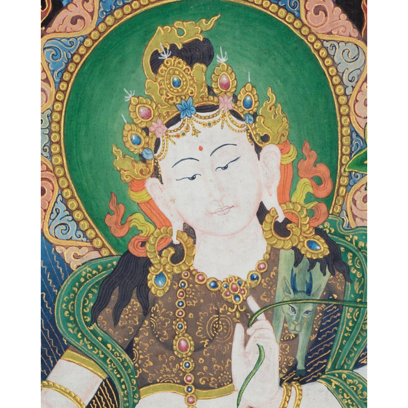«Thangka» peint à la main, peinture bodhisattva Padmatti Lokeshvara, or 24 carats et gouache sur toile de coton, 35 po x 44,5 po