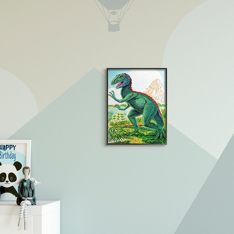 «Ralon Dinosaur Field Art», H 14 po x l 11 po, Giclée encadrée noir minuit