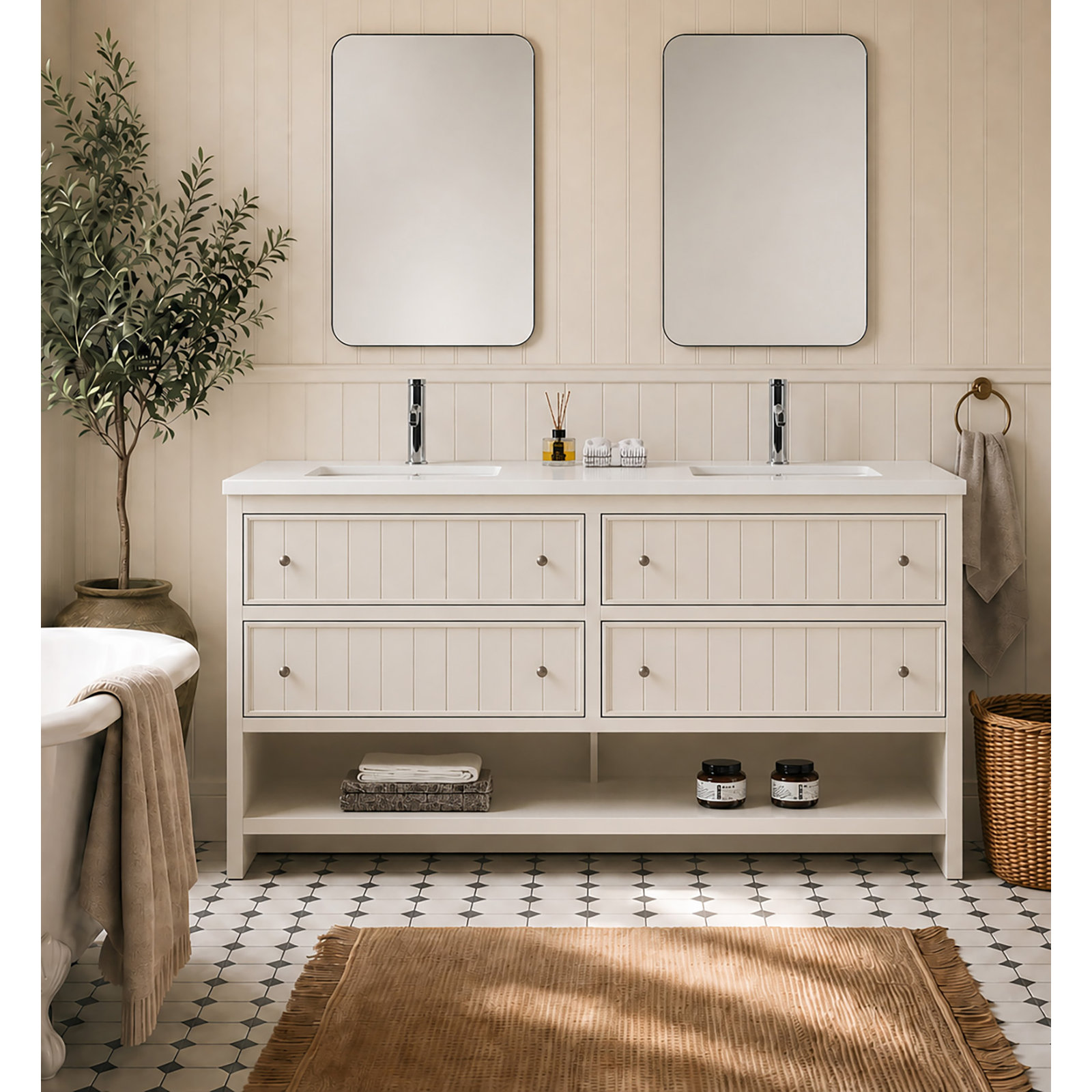 Bathroom Vanity, Cream White, 72
