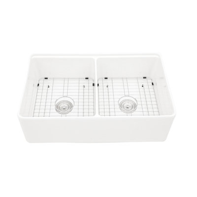 33" Double Bowl Ceramic Sink - White, , To Chips And Discoloration White Farm 33 Inch Workstation Space, Stains