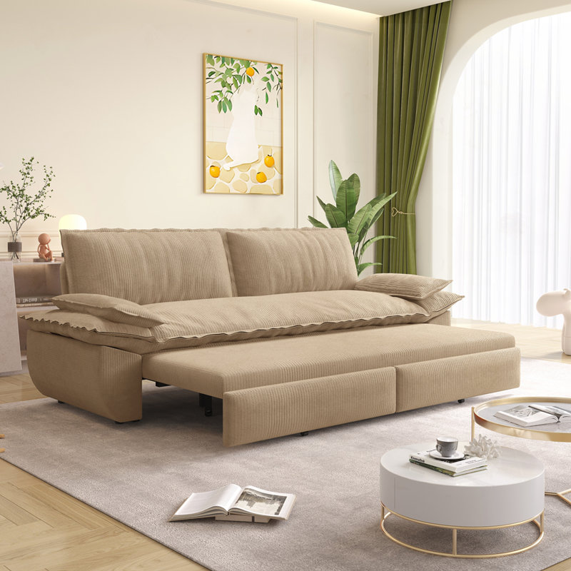 Canapé-lit escamotable grand 73,2 po, H 36 po x l 73,2 po x P 33,1 po, Velours côtelé chameau