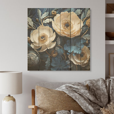 Bouquet de renoncules - Art sur bois de pin naturel