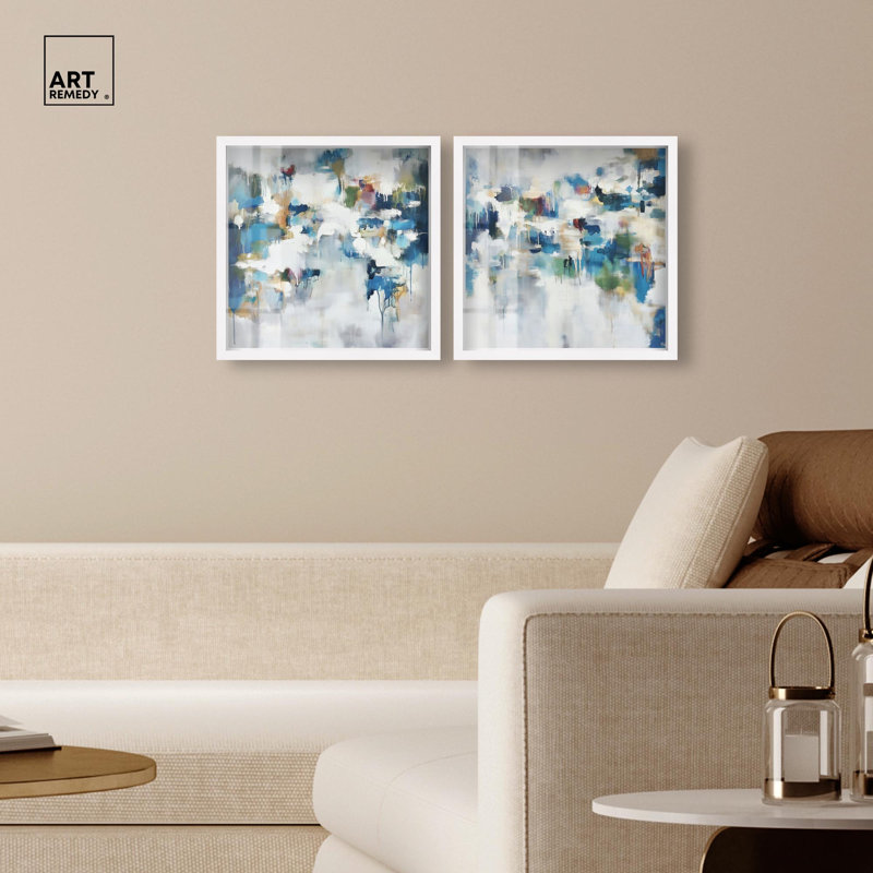 Ensemble de décorations murales «Organized Confusion Diptych Shadowbox» par Art Remedy, cadre blanc, 16 x 16, White Frame