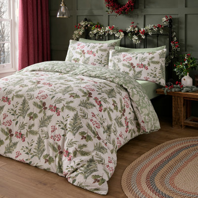 Winter Sprigs Cotton Floral Duvet Cover Set with Pillowcases Included