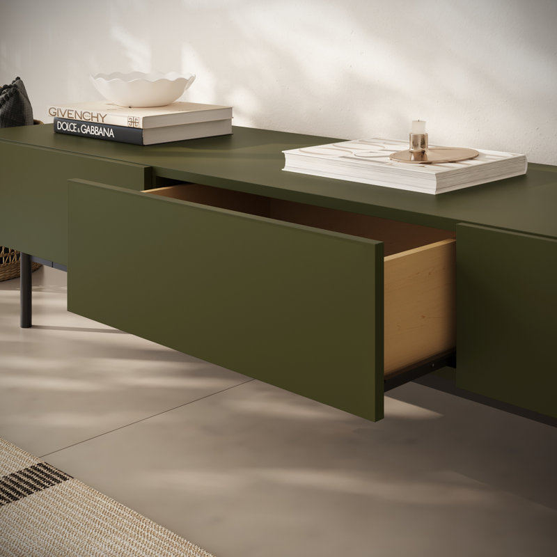 Meuble télé Linea moderne de 72 po avec 3 tiroirs, Vert mousse