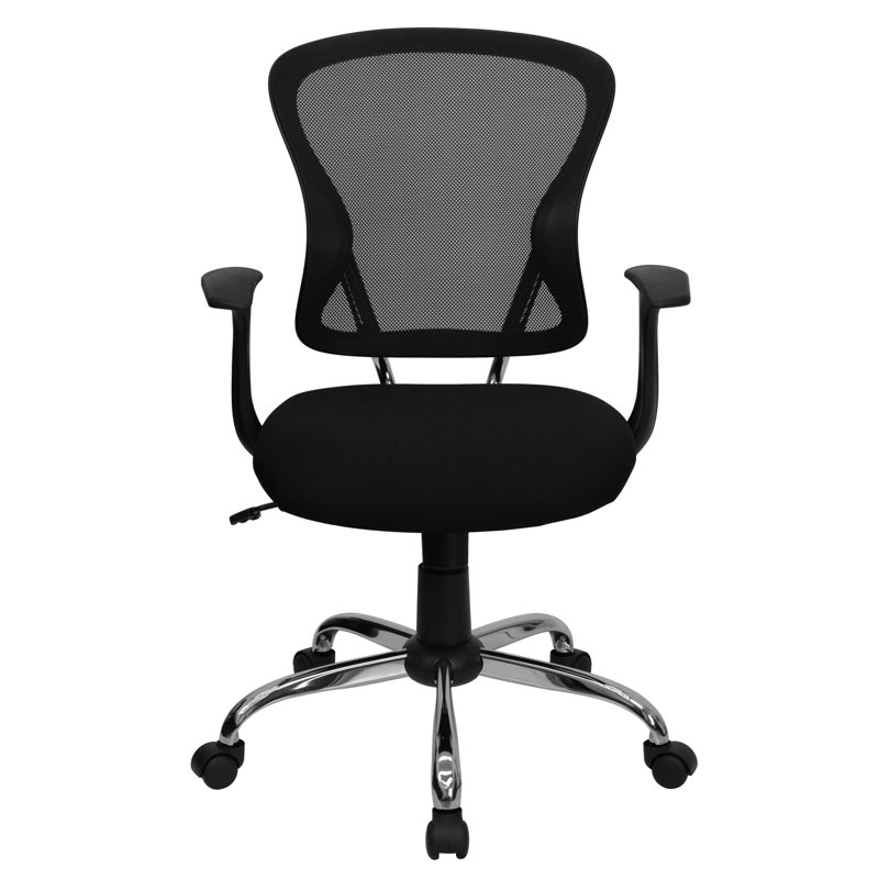 Mid-Back Mesh Swivel Task Office Chair with Chrome Base and Arms, Black