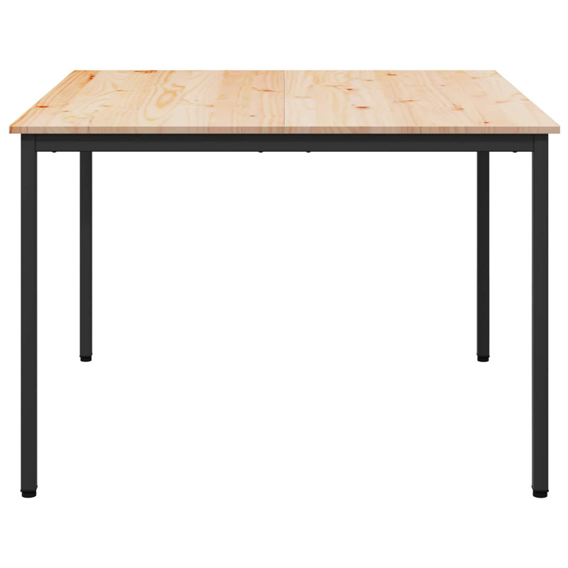 Solid Wood Top Metal Base Dining Table, Natural, Black, 75cmH x 110cmL x 110cmW