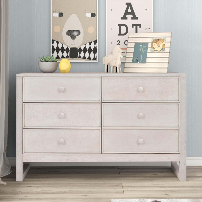 Commode en bois rustique avec 6 tiroirs, armoire de rangement pour chambre à coucher