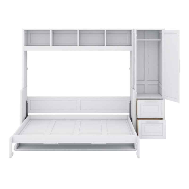 Lit escamotable Murphy avec placard et tiroirs, blanc