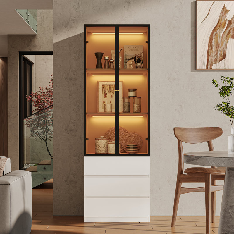 Vaisselier avec fenêtre à 3 niveaux Crafton H 70,9 po blanc, H 70,9 po x l 23,6 po x P 15,7 po, Blanc