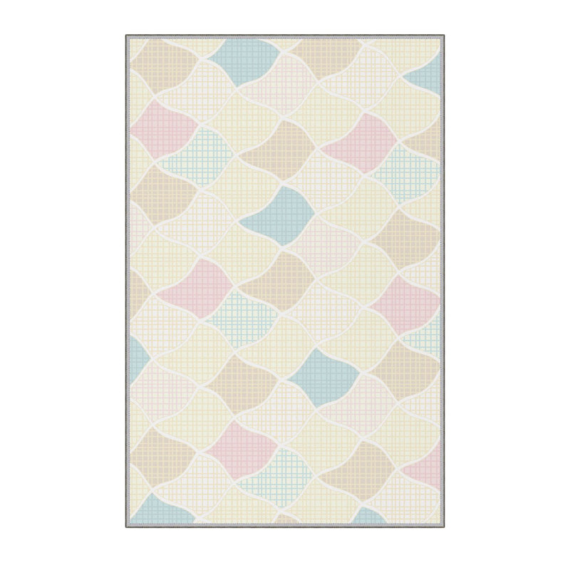 Tapis marocain en polyester tissé à la machine Mcfarlane en beige / rose / bleu, Rectangle 5 pi 11 po x 9 pi 2 po