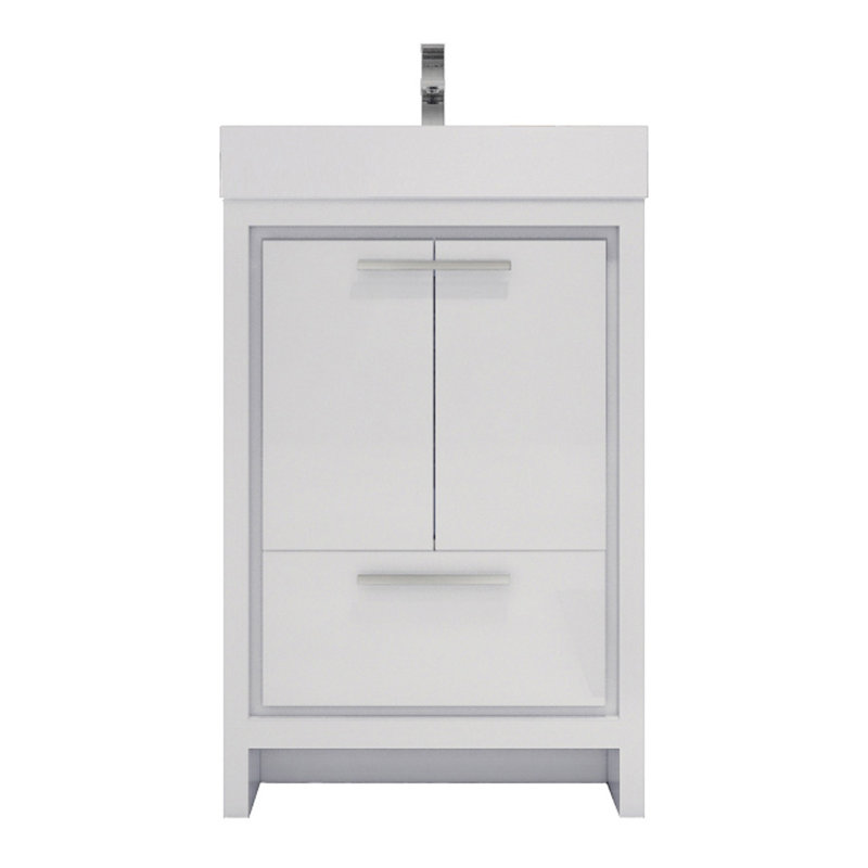 Ensemble de meuble-lavabo simple 24 po Strombury, Blanc lustré, Chrome