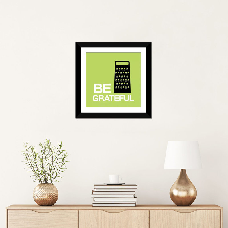 «Kitchen Be Greatful», impression sur toile, H 16 po x l 16 po x P 1 po, Papier d'art encadré noir, Blanc