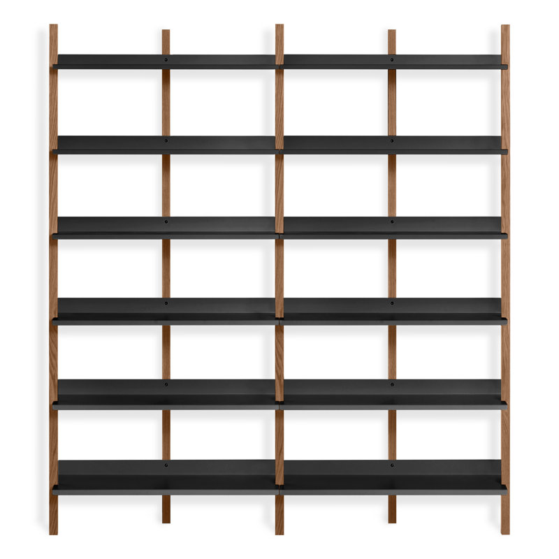 Browser Solid Wood Bookcase, Walnut/Oblivion, (6 Shelves) 82" H x 38" W x 17" D