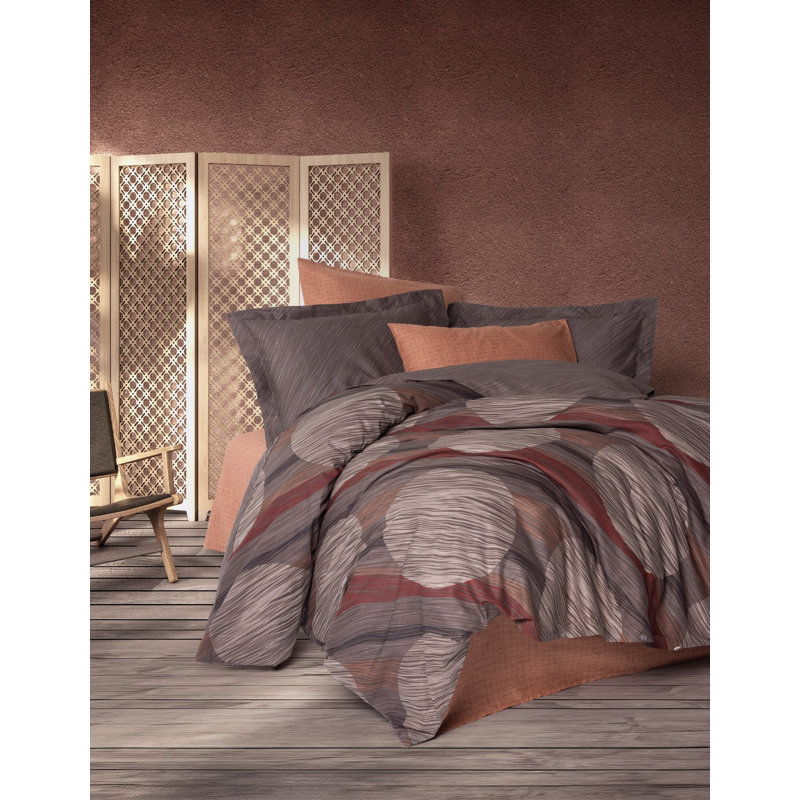 100% Cotton Ranforce Quilt Cover Set, Cinnamon Color, Duvet Cover 53.1 x 78.7 inches & Pillowcase 31.5 x 31.5 inches | Machine Washable, Reactive Printing, Button Closure | Soft, Durable, Perfect for Cozy Bedrooms