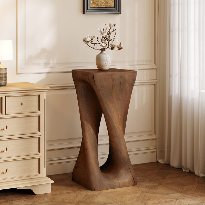 Table d'appoint d'extérieur, table de bout en forme de torsion, table d'appoint décorative, table de tabouret de jardin pour terrasse de balcon, côté piscine, béton léger, texture semblable au bois