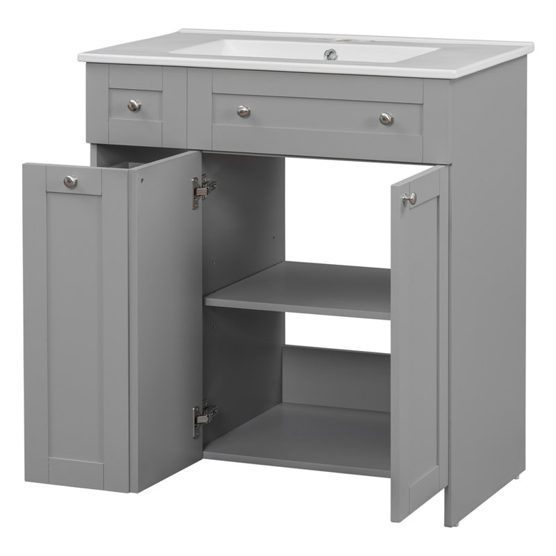 Meuble-lavabo 30 po avec lavabo en céramique, Gris