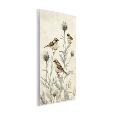 Plaque murale «Sparrows on Thistle Stems» par Petal Prints Design