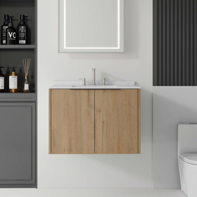 Meuble-lavabo flottant avec comptoir en marbre de culture et portes à fermeture en douceur