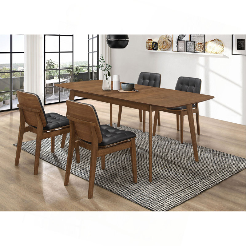 Natural Walnut And Black Rectangular Dining Set, 5 Pieces: Table, 4 Chairs