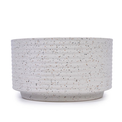 2 Pieces Frost Heat Milk White Ceramic Planters, Unique Ribbed Style, Optimal Drainage For Windowsills Patio, 11.22" Width Modern Flowerpot With Speckled Texture, Color, Weather , Suitable Garden