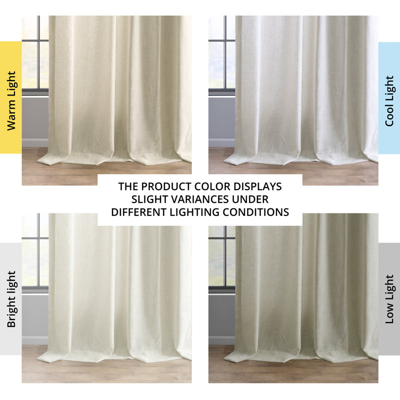 Rideaux filtrant la lumière en faux lin Clem pour rideaux de chambre et de salon - rideaux à panneau simple, Barley