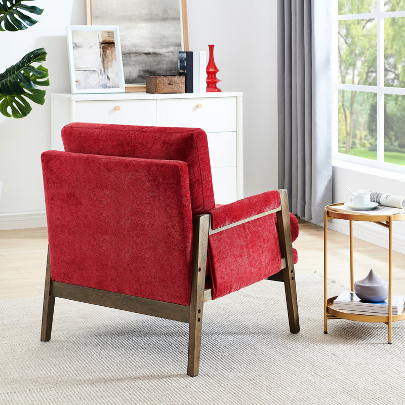 Fauteuil rouge de style moderne du milieu du siècle - Collection, Construction, Coussins moelleux en velours, Construction robuste, Siège de luxe