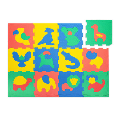 Hakuna mat: tapis de jeu élégant pour bébé: safari - 47 x 35 po, 12 carreaux de sol en mousse, formes d'animaux amovibles, tapis de jeu épais et coloré pour ramper et s'amuser