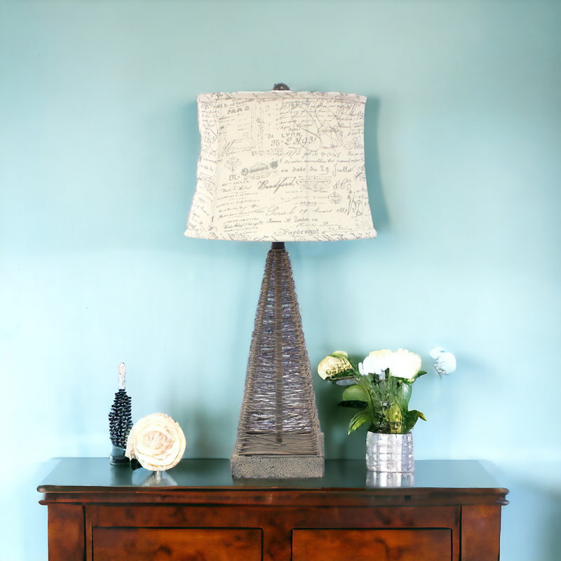 Tan Industrial Metal Table Lamp with White Linen Shade