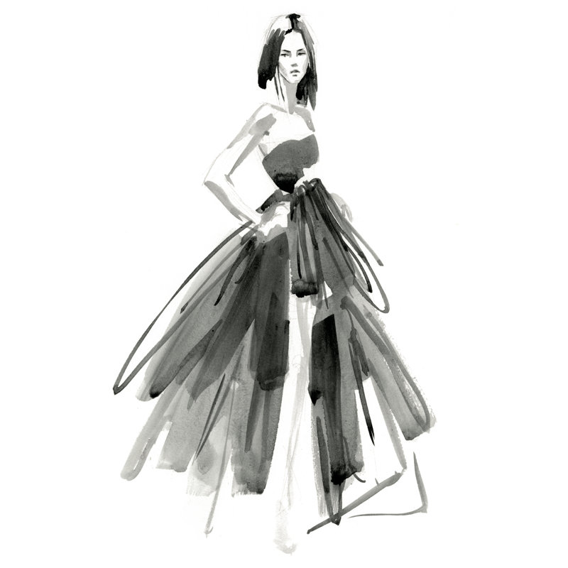 'Gestural Evening Gown I' by Jennifer Paxton Parker - Painting Print, Black Floater Framed, 48cm H x 32cm W