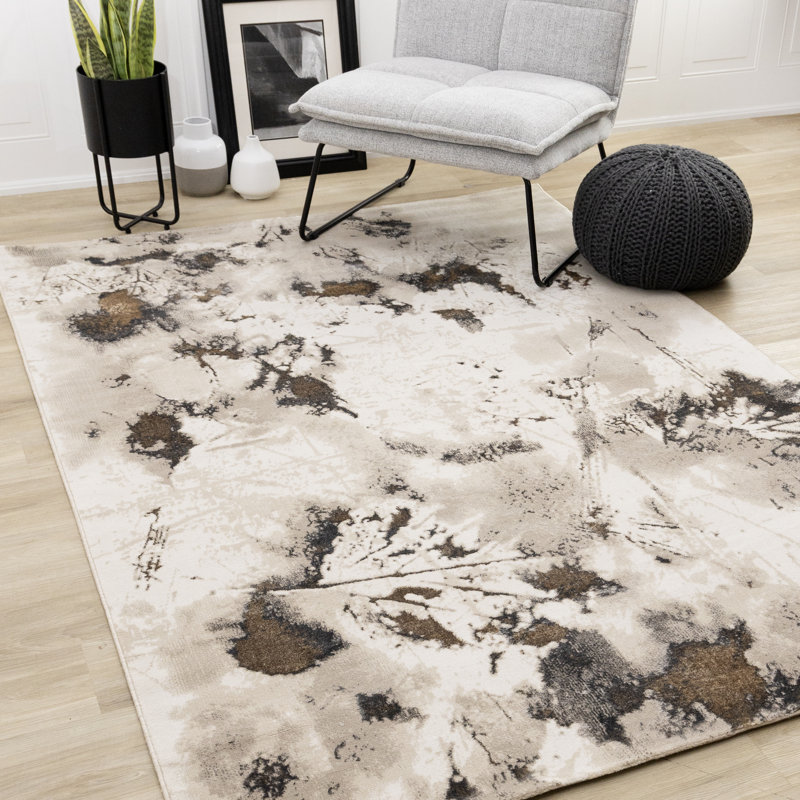 Tapis taupe abstrait crème, Rectangle 7 pi 10 po x 10 pi 6 po