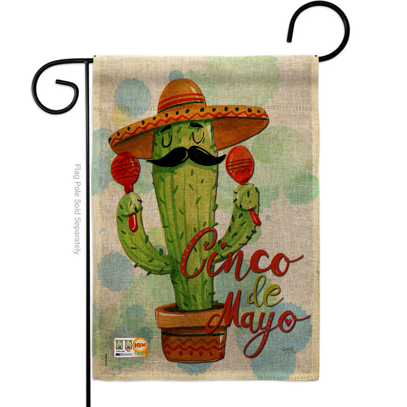 2 côtés en toile jute 18,5 x 13 po m. cactus cinco de mayo primitif de couleur sud-ouest impressions drapeau de jardin