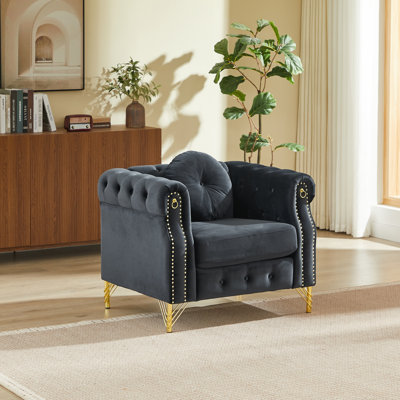 Velvet Chesterfield Accent Armchair with Tufted Buttons
