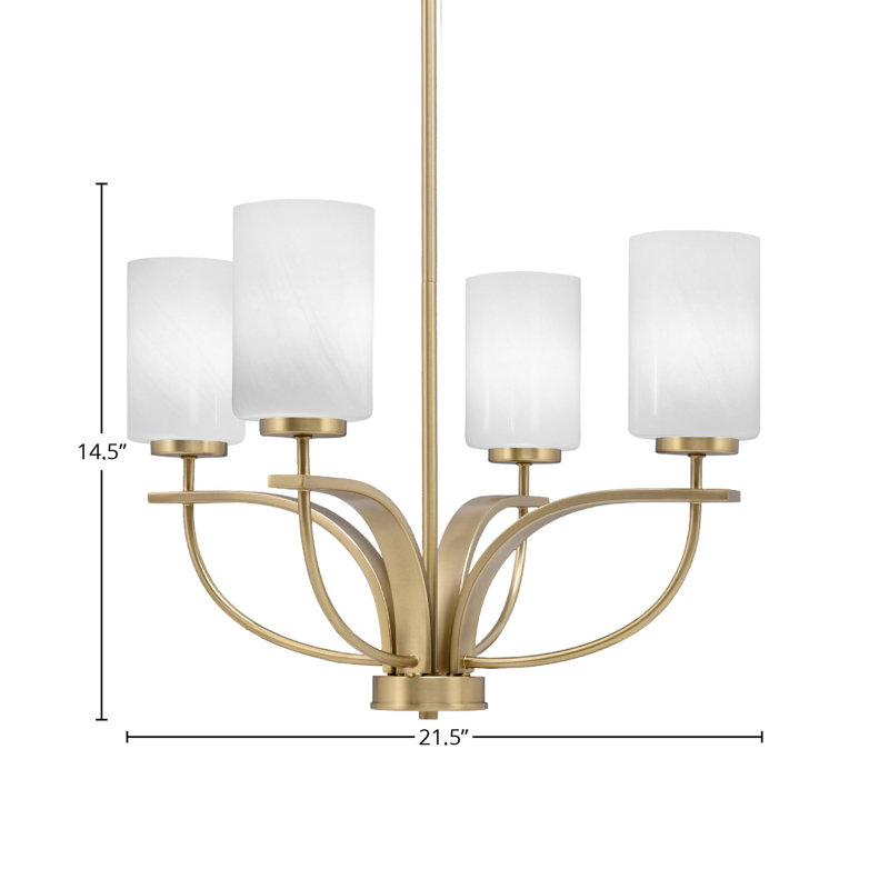 Lustre à 4 lumières verticales Unia présenté en finition nouvel âge avec verre de marbre blanc 4 po Unia