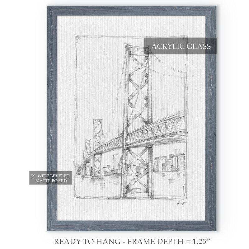 Suspension bridge study ii-reproduction de photo encadrée, H 28 po x l 38 po x P 1,3 po, Toile avec cadre gris
