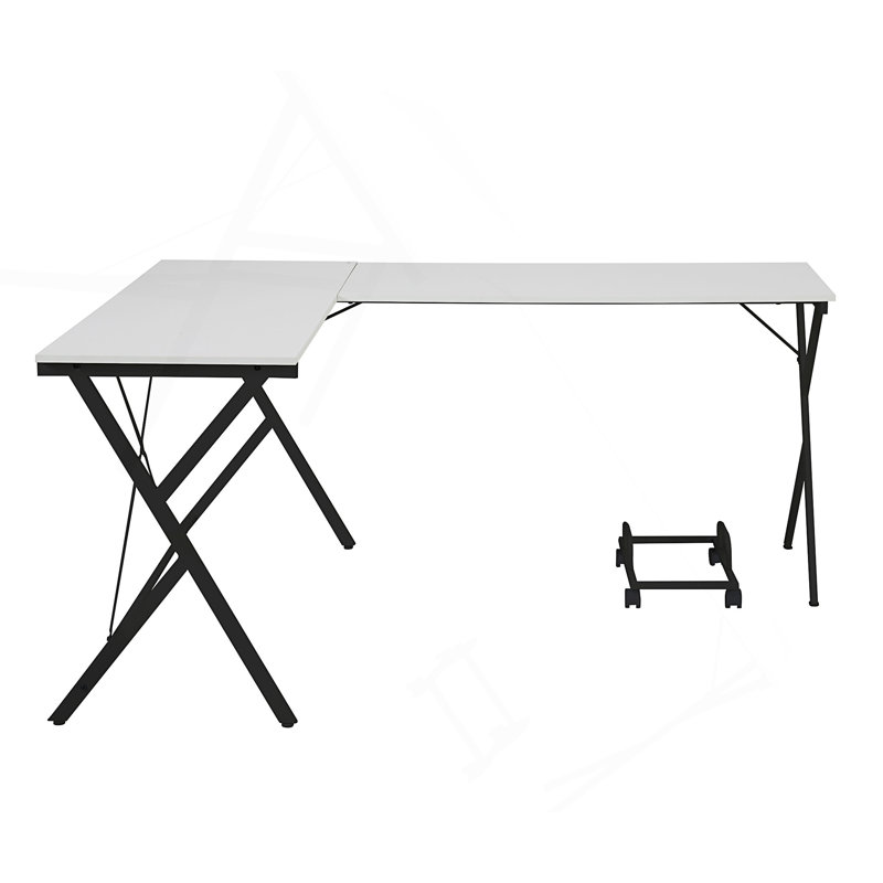 Photiades Glass L-Shape Corner Computer Desk, White, 28" H x 62" W x 47" D