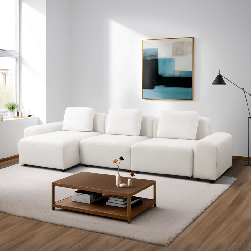 Ensemble de canapé de salon en microfibre blanc 4 pièces avec structure en bois massif