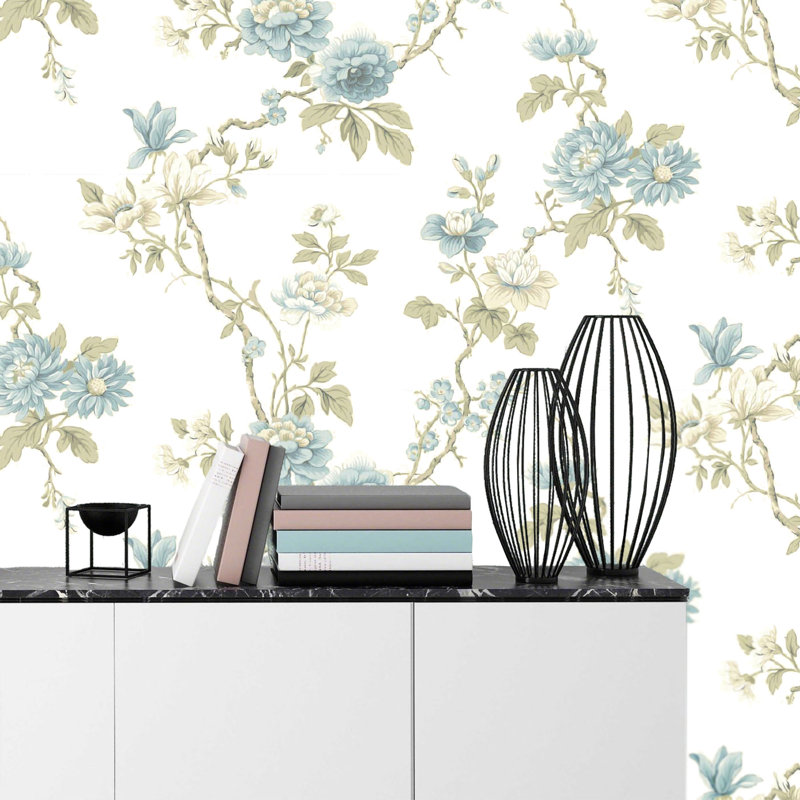 Rouleau de pivoines rétro, Beige clair, L 324,02 po x l 27,01 po