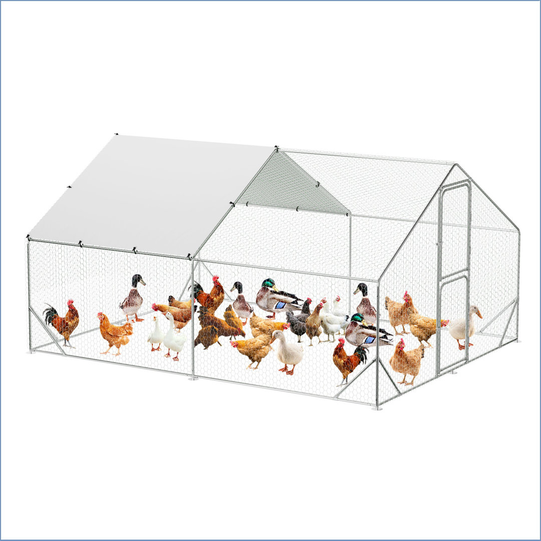Large Metal Chicken Coop, Walk-in Poultry Cage, Spire-shaped Chicken Run Pen Dog Kennel Duck House With Waterproof And Anti-uv Cover For Outdoor Farm
