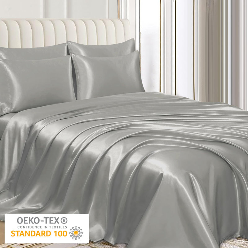 Satin Silk Pillow Cases Pack of 2 Super Soft Smooth Pillow Covers Breathable Hypoallergenic Envelope Closure, Grey