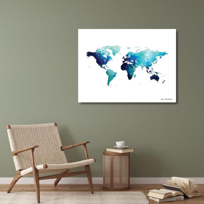 «Hokku Designs Seven Trees Design», art sur toile tendue sous le titre «Blue Space World Map», H 28 po x l 36 po