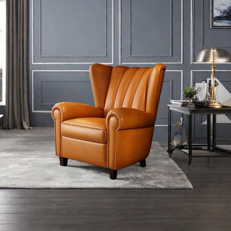 Ergonomic modern high elastic sponge recliner,  Aurantium Faux Leather