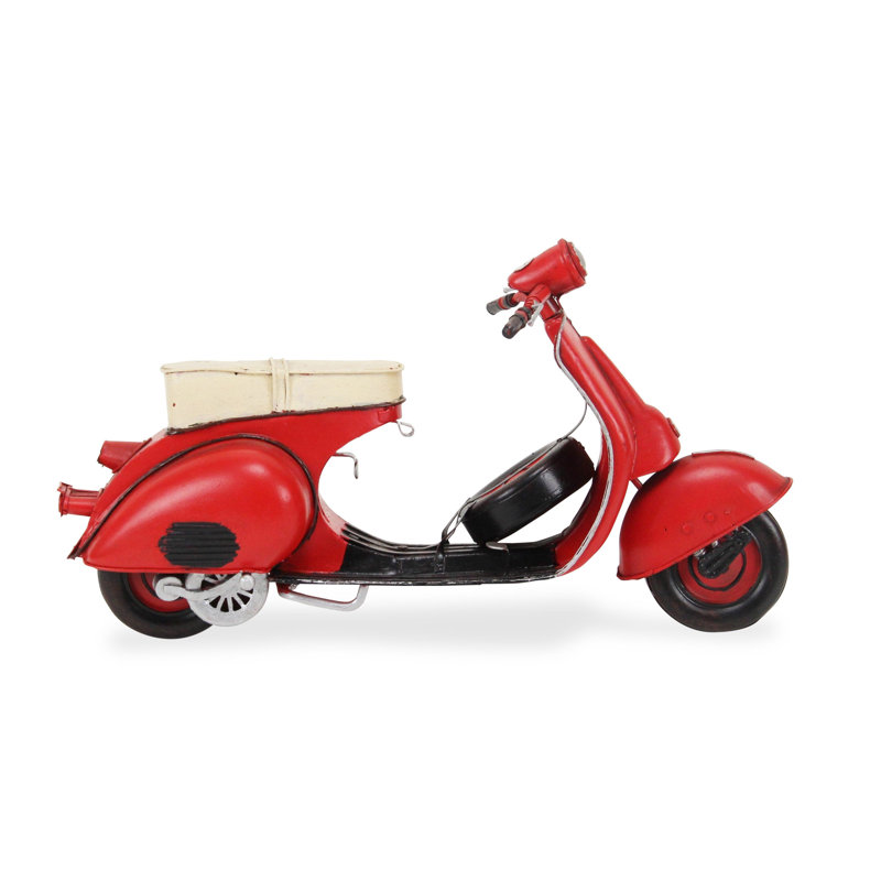 Katera 9" Red and Black Metal Hand Painted 1959 Red Scooter Model Motorcycle, Red