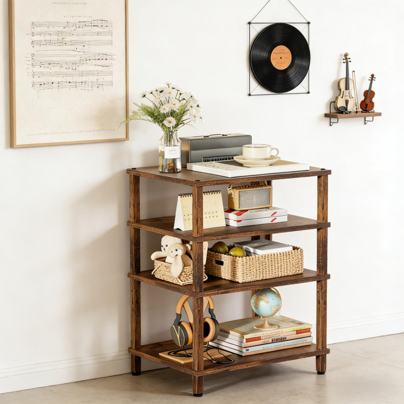 4-Tier Wooden AV Media Stand, Modern Stereo Cabinet For Game Console & TV